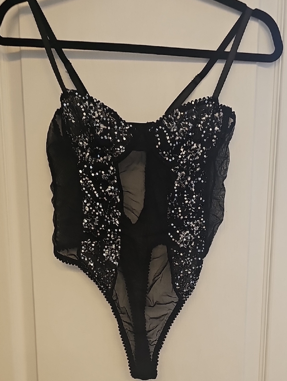 Black Sequin Sheer Bodysuit